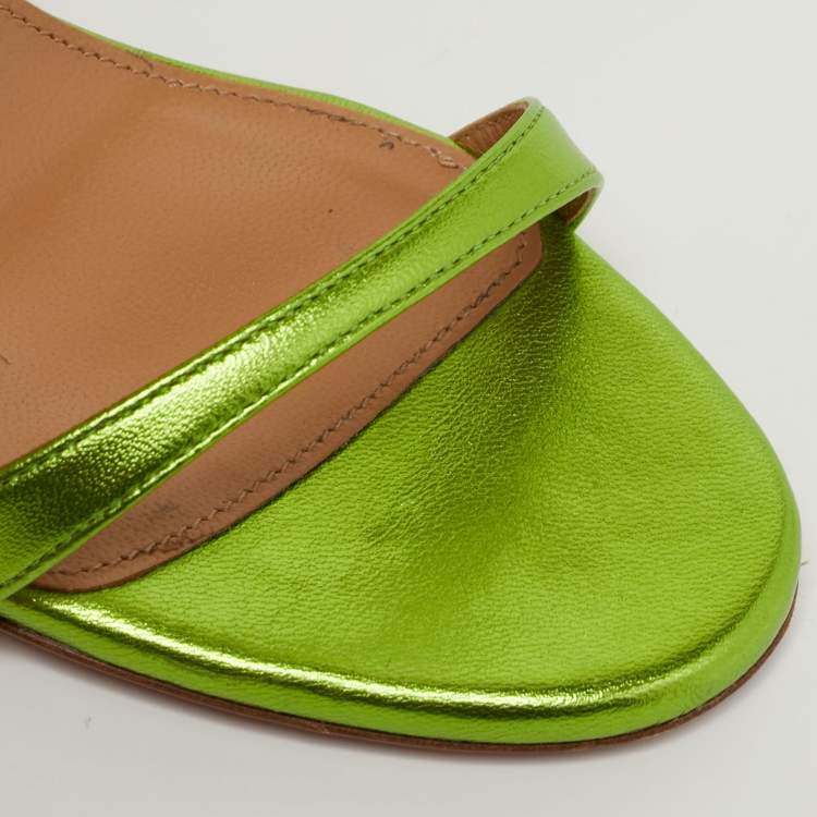 Pre Owned Aquazzura Joy Size 36 Metallic Green Leather Ankle Strap Sandals