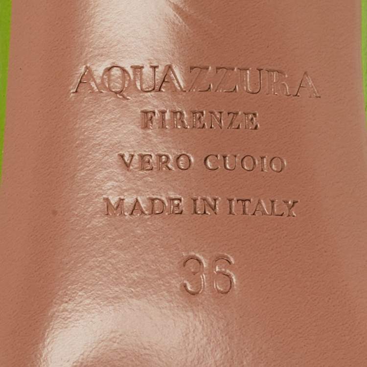 Pre Owned Aquazzura Joy Size 36 Metallic Green Leather Ankle Strap Sandals