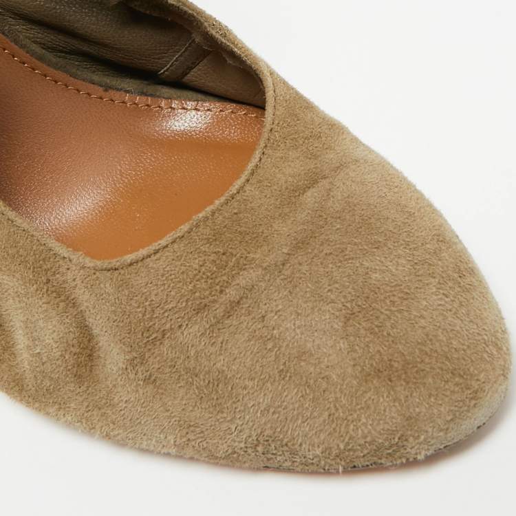 Pre Owned Aquazzura Size 37.5 Olive Green Suede Ankle Booties