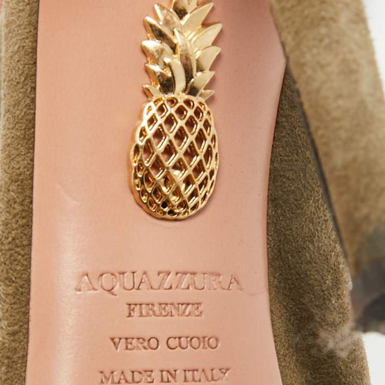 Pre Owned Aquazzura Size 37.5 Olive Green Suede Ankle Booties