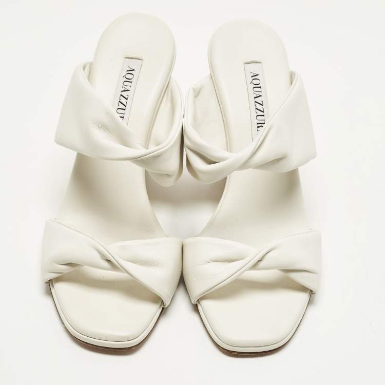 مملوكة مسبقًا Aquazzura Size 38.5 White Leather Cork Wedge Sandals