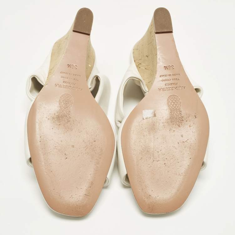 مملوكة مسبقًا Aquazzura Size 38.5 White Leather Cork Wedge Sandals