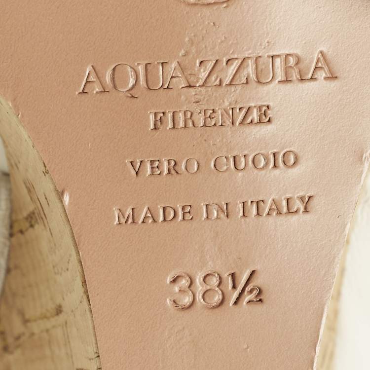 مملوكة مسبقًا Aquazzura Size 38.5 White Leather Cork Wedge Sandals