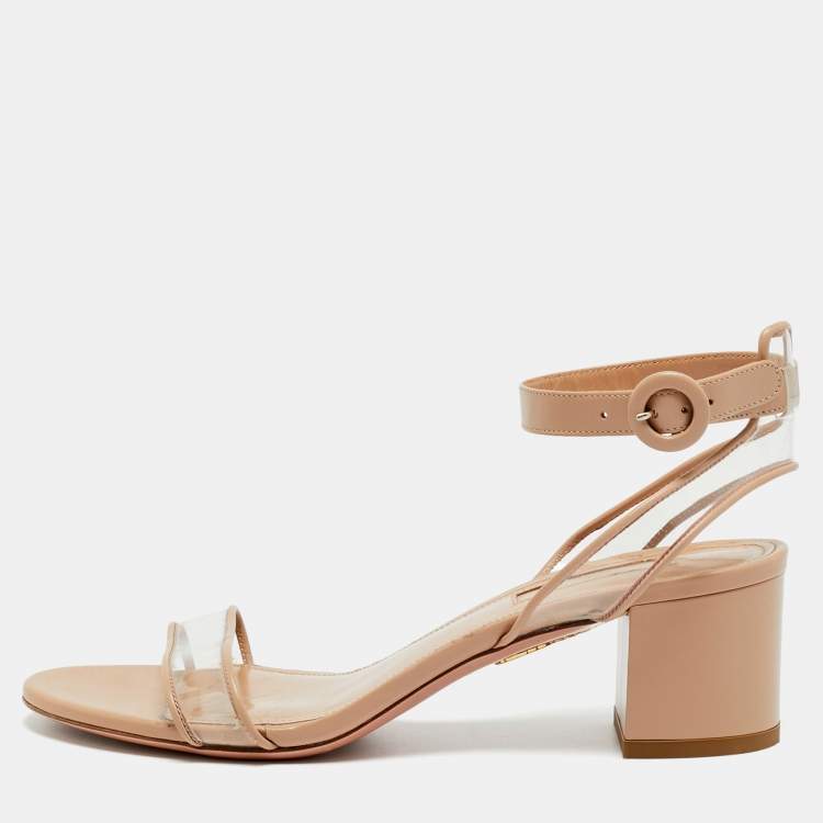 Pre Owned Aquazzura Minimalist Size 36 Beige Leather and PVC Ankle Strap Sandals