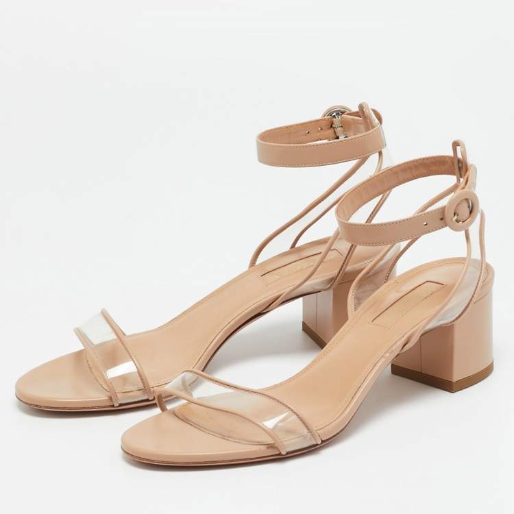 Pre Owned Aquazzura Minimalist Size 36 Beige Leather and PVC Ankle Strap Sandals