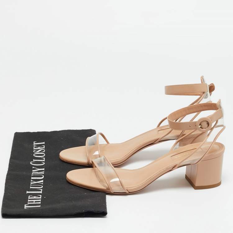 Pre Owned Aquazzura Minimalist Size 36 Beige Leather and PVC Ankle Strap Sandals
