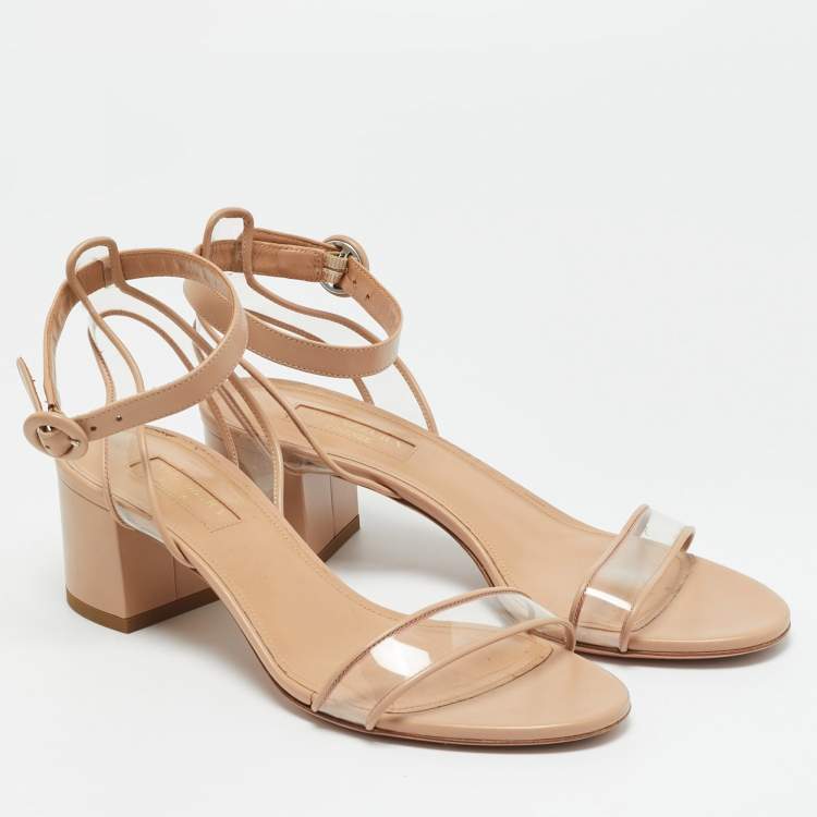 Pre Owned Aquazzura Minimalist Size 36 Beige Leather and PVC Ankle Strap Sandals