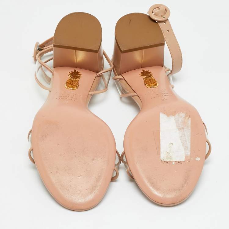 Pre Owned Aquazzura Minimalist Size 36 Beige Leather and PVC Ankle Strap Sandals