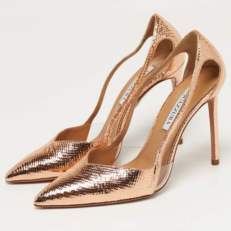 Pre Owned Aquazzura Night Size 39 Metallic Snakeskin Embossed Leather Pumps