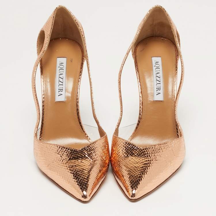 Pre Owned Aquazzura Night Size 39 Metallic Snakeskin Embossed Leather Pumps