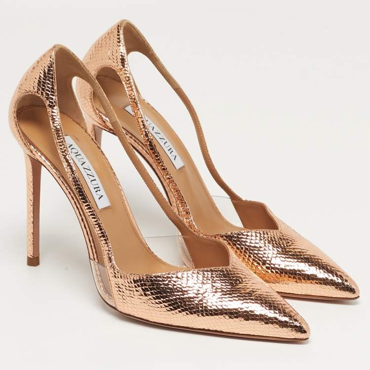 Pre Owned Aquazzura Night Size 39 Metallic Snakeskin Embossed Leather Pumps
