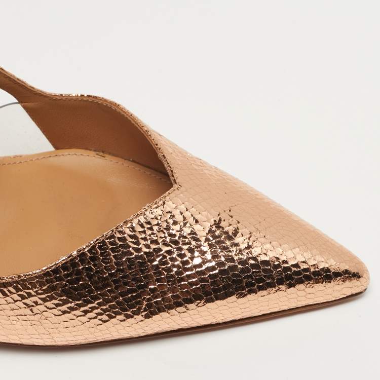 Pre Owned Aquazzura Night Size 39 Metallic Snakeskin Embossed Leather Pumps