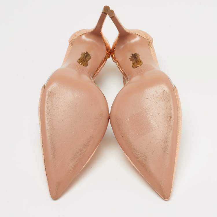 Pre Owned Aquazzura Night Size 39 Metallic Snakeskin Embossed Leather Pumps