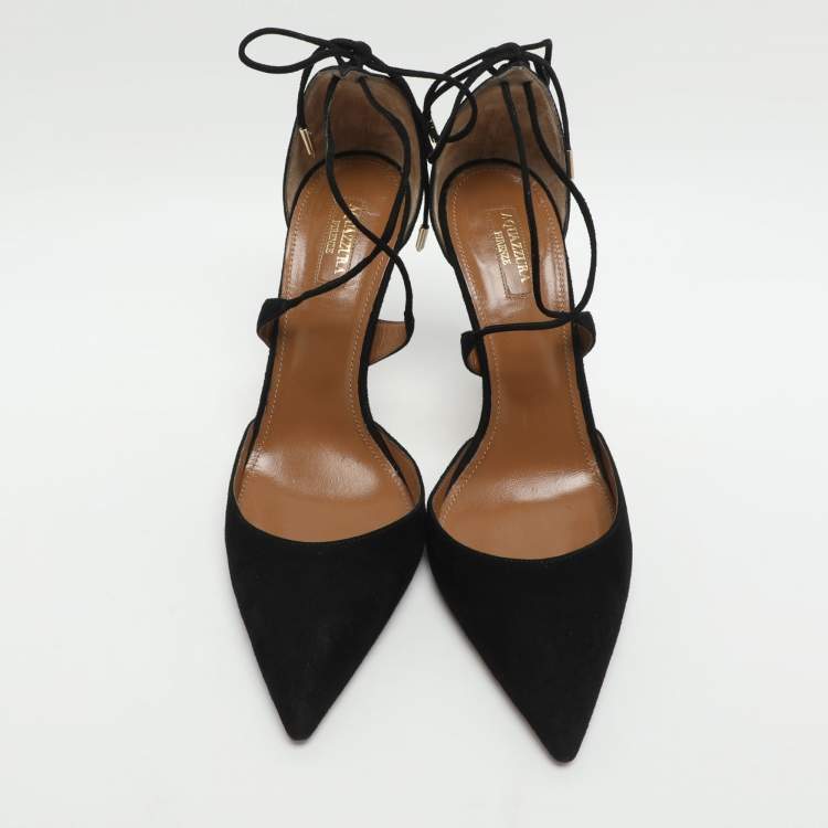 Pre Owned Aquazzura Matilde Size 41 Black Suede Pumps