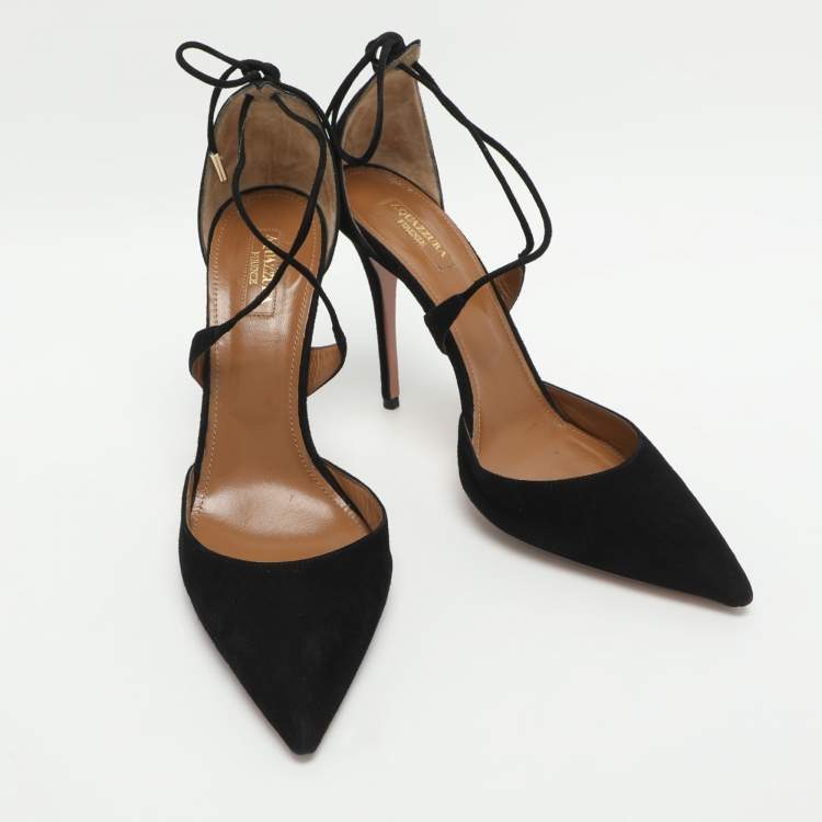 Pre Owned Aquazzura Matilde Size 41 Black Suede Pumps