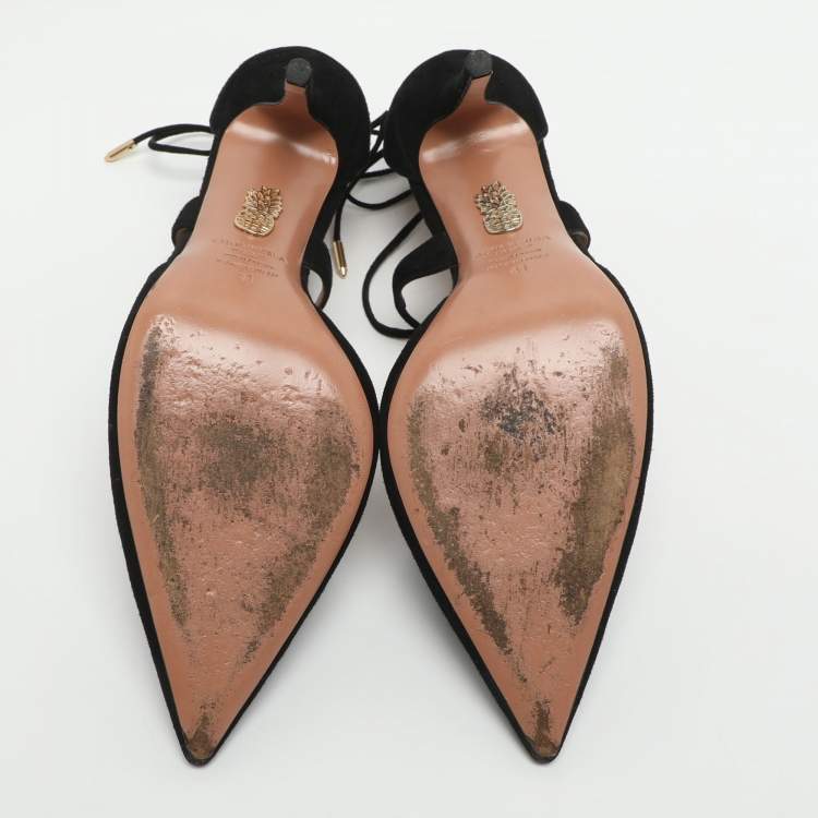 Pre Owned Aquazzura Matilde Size 41 Black Suede Pumps