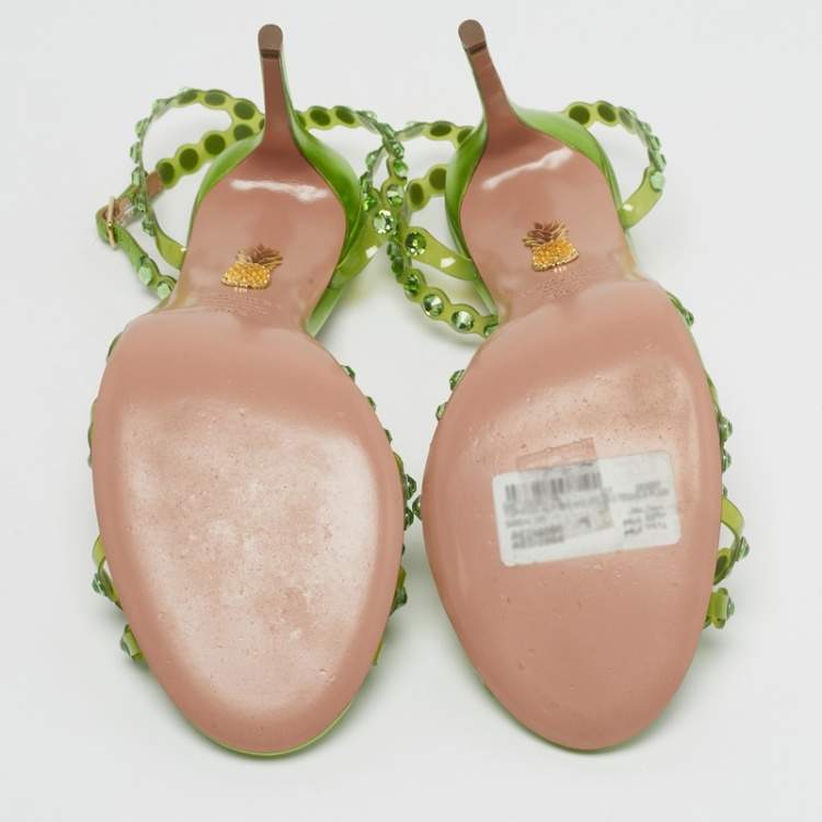 Pre Owned Aquazzura Tequila Plexi  Size 39.5 Green PVC Ankle Strap Sandals