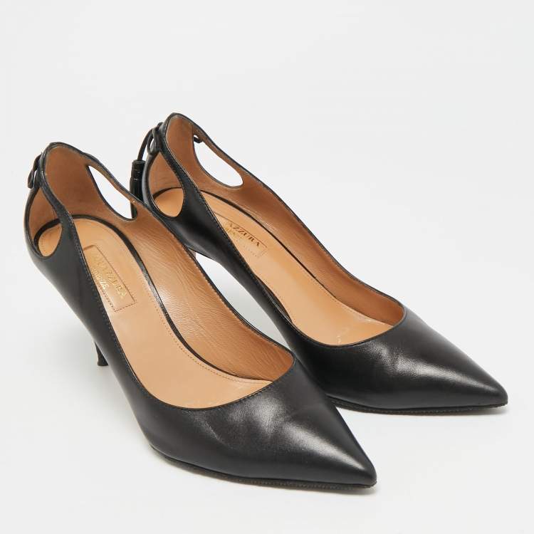 Pre Owned Aquazzura Marilyn Size 37 Black Leather Pumps