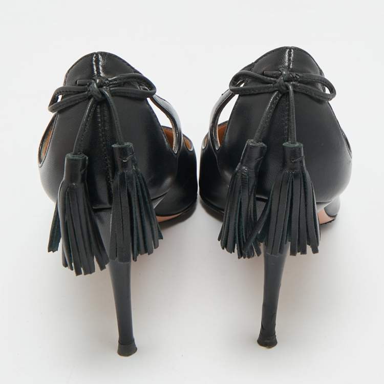 Pre Owned Aquazzura Marilyn Size 37 Black Leather Pumps