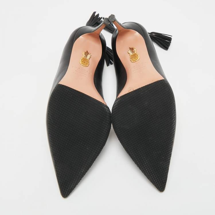 Pre Owned Aquazzura Marilyn Size 37 Black Leather Pumps