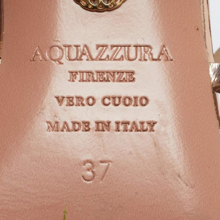 Pre Owned Aquazzura Tequila Size 37 Gold Leather Slide Sandals