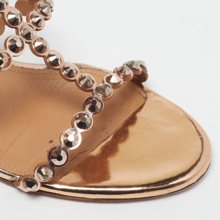 Pre Owned Aquazzura Tequila Size 37 Gold Leather Slide Sandals