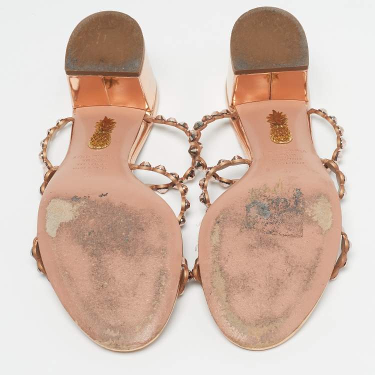 Pre Owned Aquazzura Tequila Size 37 Gold Leather Slide Sandals