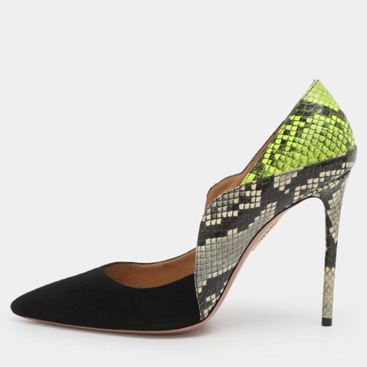 Pre Owned Aquazzura Size 38 Multicolor Python Embossed Leather and Suede Pumps