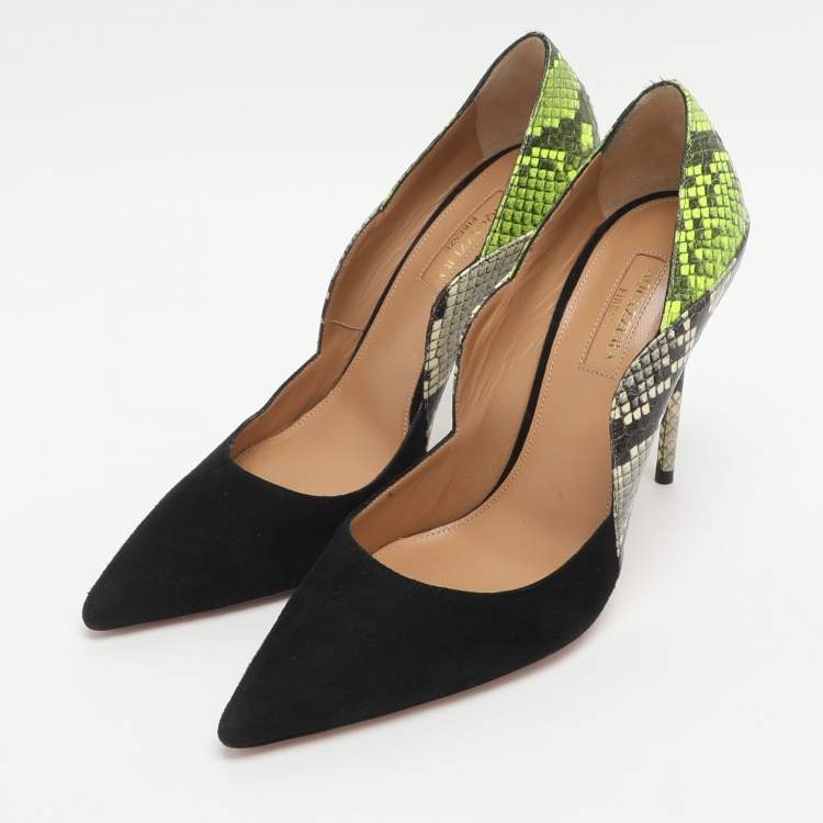 Pre Owned Aquazzura Size 38 Multicolor Python Embossed Leather and Suede Pumps