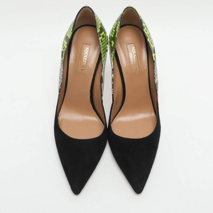 Pre Owned Aquazzura Size 38 Multicolor Python Embossed Leather and Suede Pumps