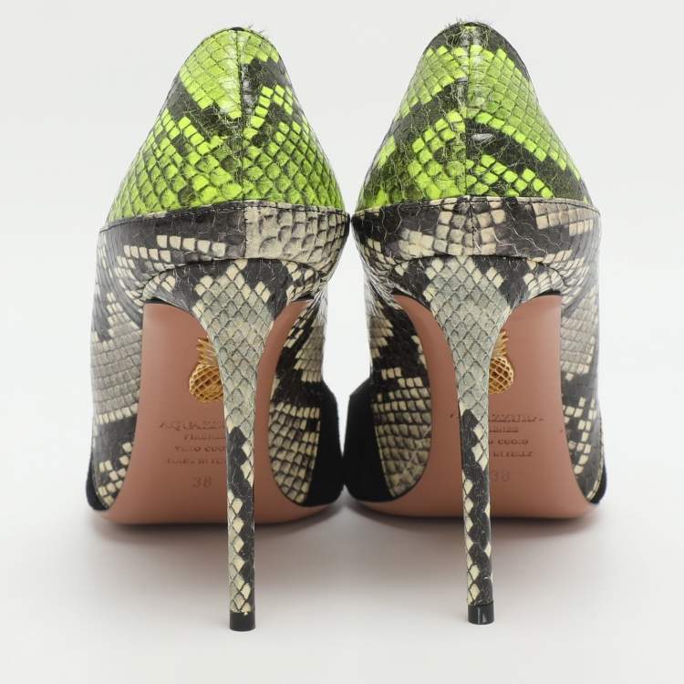 Pre Owned Aquazzura Size 38 Multicolor Python Embossed Leather and Suede Pumps