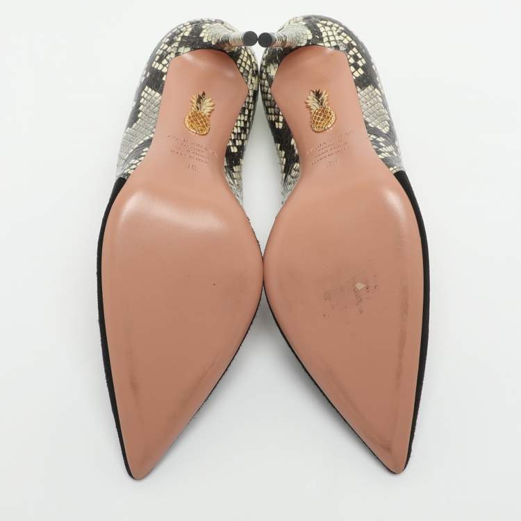 Pre Owned Aquazzura Size 38 Multicolor Python Embossed Leather and Suede Pumps