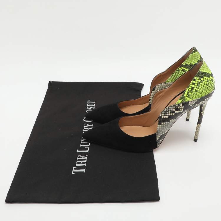 Pre Owned Aquazzura Size 38 Multicolor Python Embossed Leather and Suede Pumps