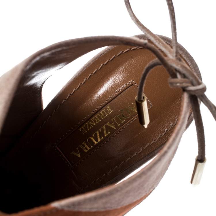 Pre Owned Aquazzura Tricolor Suede Frankie Open Toe Sandals Size 38