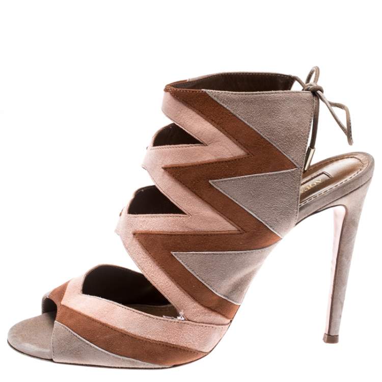 Pre Owned Aquazzura Tricolor Suede Frankie Open Toe Sandals Size 38