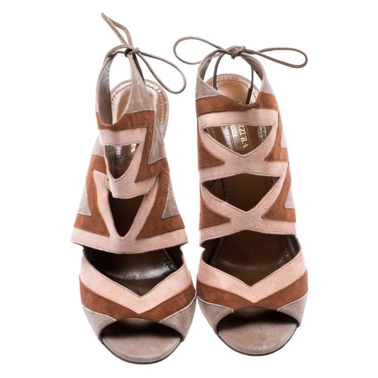 Pre Owned Aquazzura Tricolor Suede Frankie Open Toe Sandals Size 38