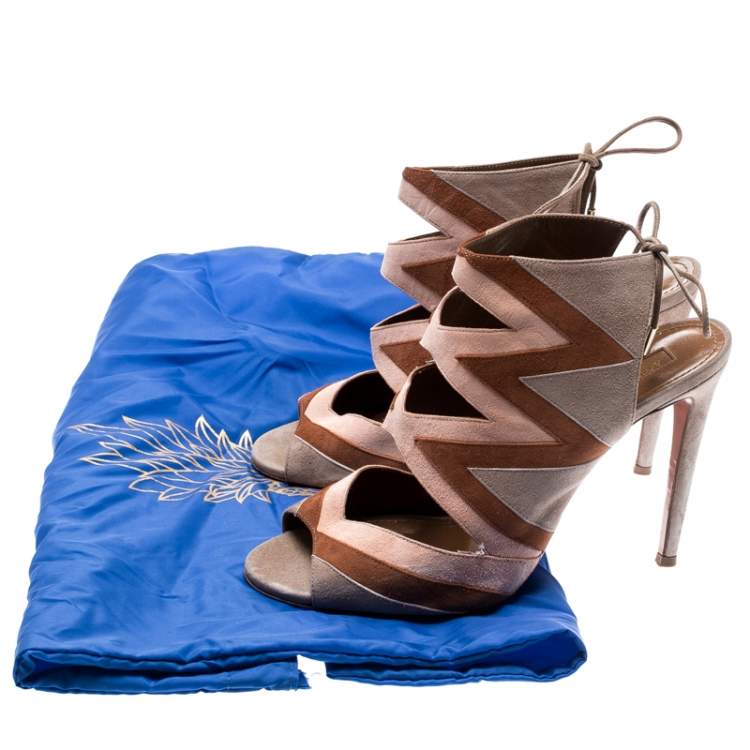 Pre Owned Aquazzura Tricolor Suede Frankie Open Toe Sandals Size 38