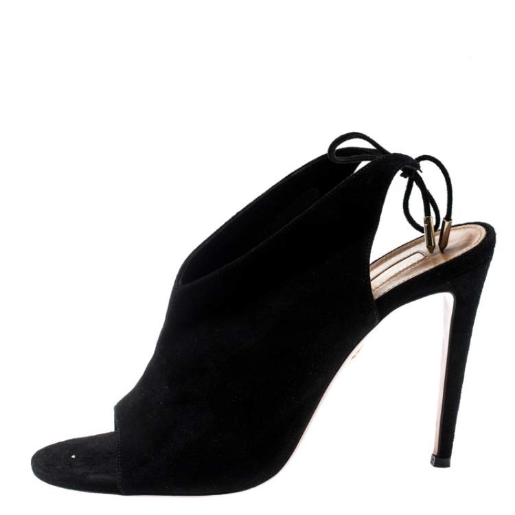 Pre Owned Aquazzura Black Suede Sexy Thing Open Toe Ankle Wrap Sandals Size 39.5