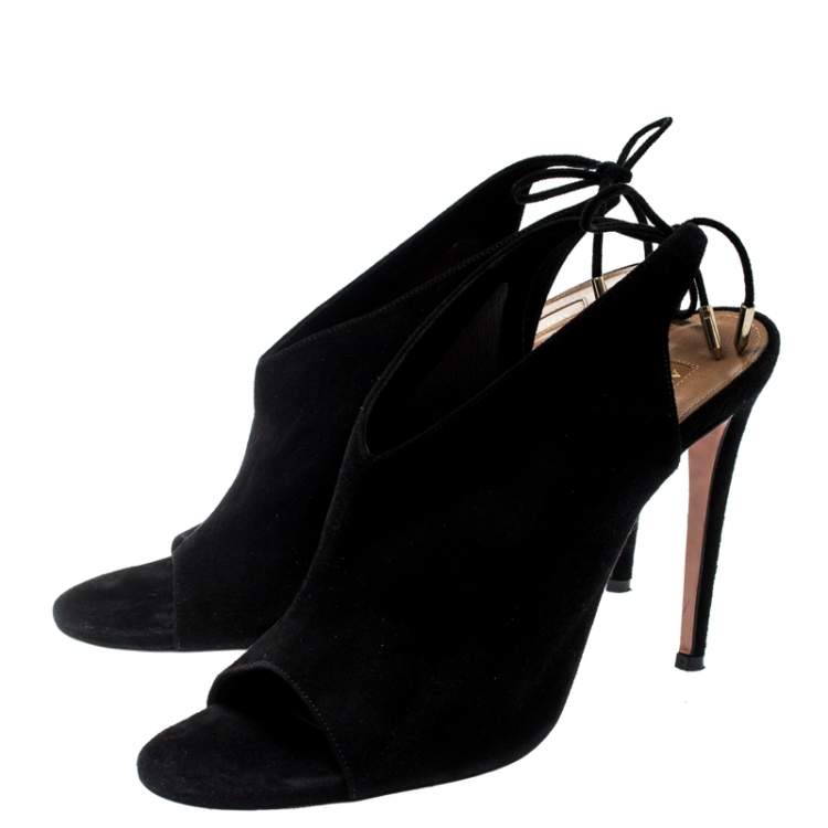 Pre Owned Aquazzura Black Suede Sexy Thing Open Toe Ankle Wrap Sandals Size 39.5