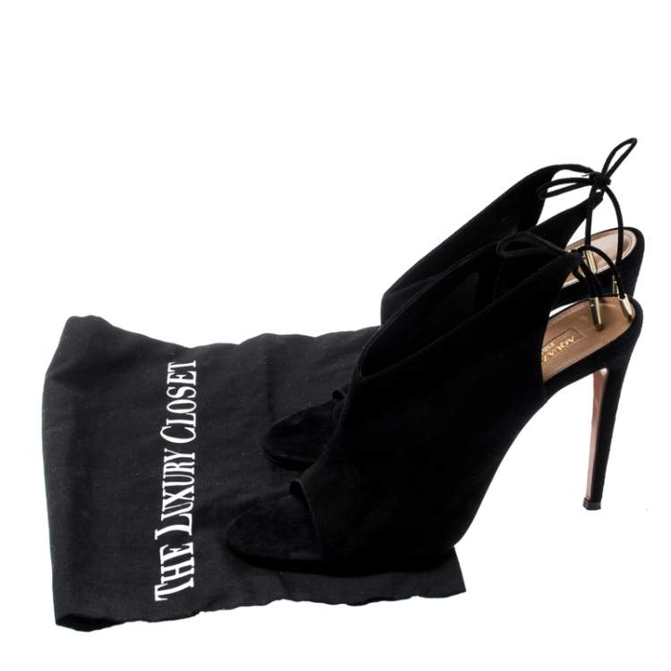 Pre Owned Aquazzura Black Suede Sexy Thing Open Toe Ankle Wrap Sandals Size 39.5