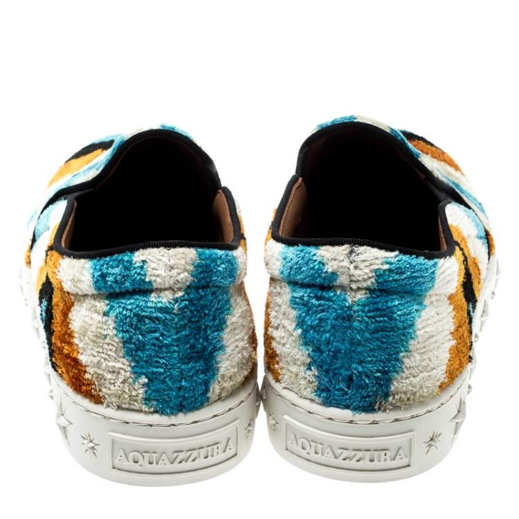 Pre Owned Aquazzura Multicolor Velvet Slip on Sneakers Size 37.5