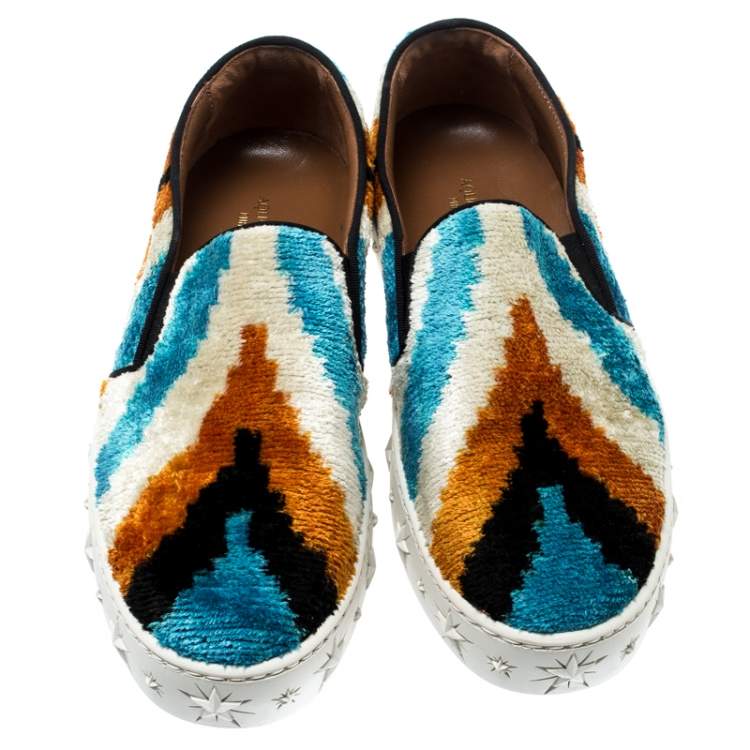 Pre Owned Aquazzura Multicolor Velvet Slip on Sneakers Size 37.5