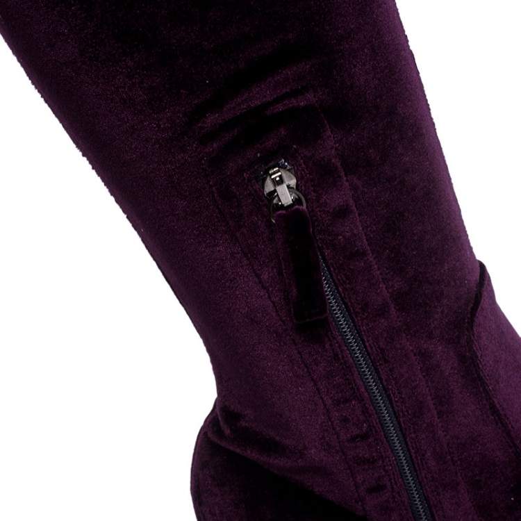 Pre Owned Aquazzura Purple Velvet So Me Knee High Boots Size 38.5