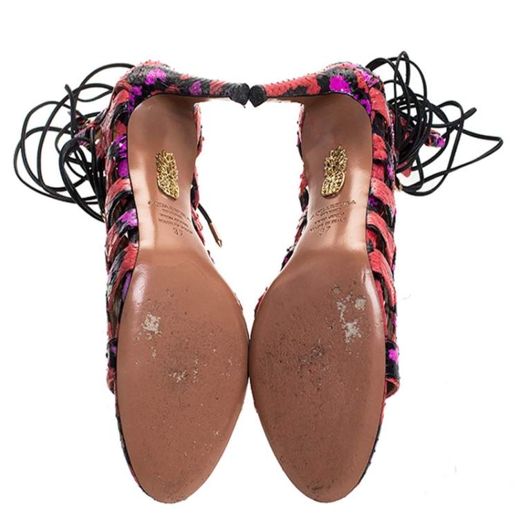 Pre Owned Aquazzura Multicolor Python Leather Elaphe Cut Out Ankle Wrap Sandals Size 37