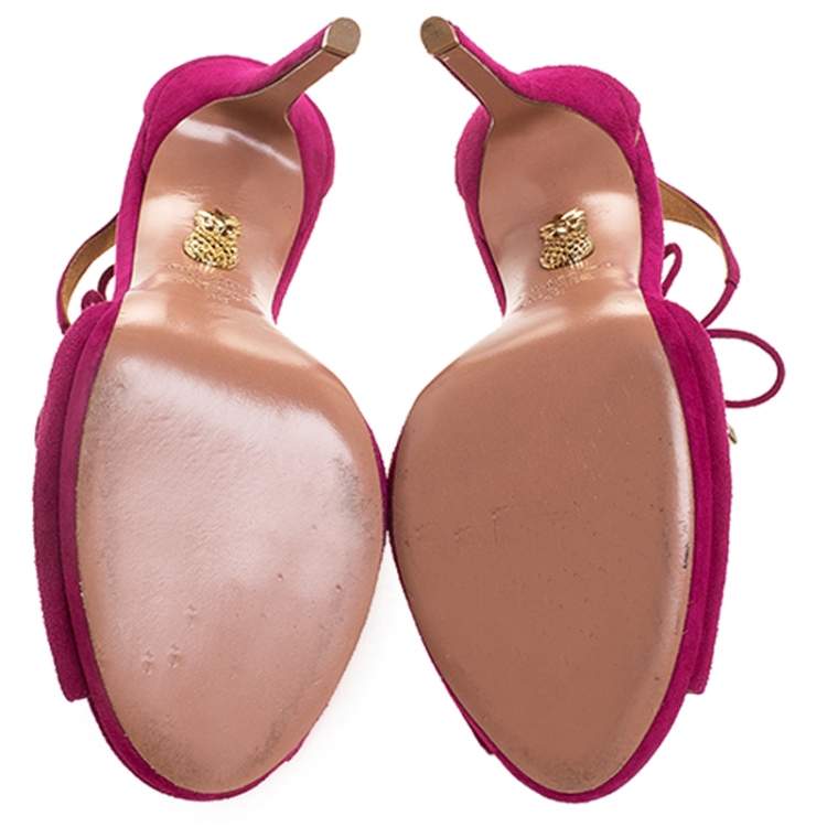 Pre Owned Aquazzura Fuschia Pink Suede Platform Ankle Wrap Sandals Size 38