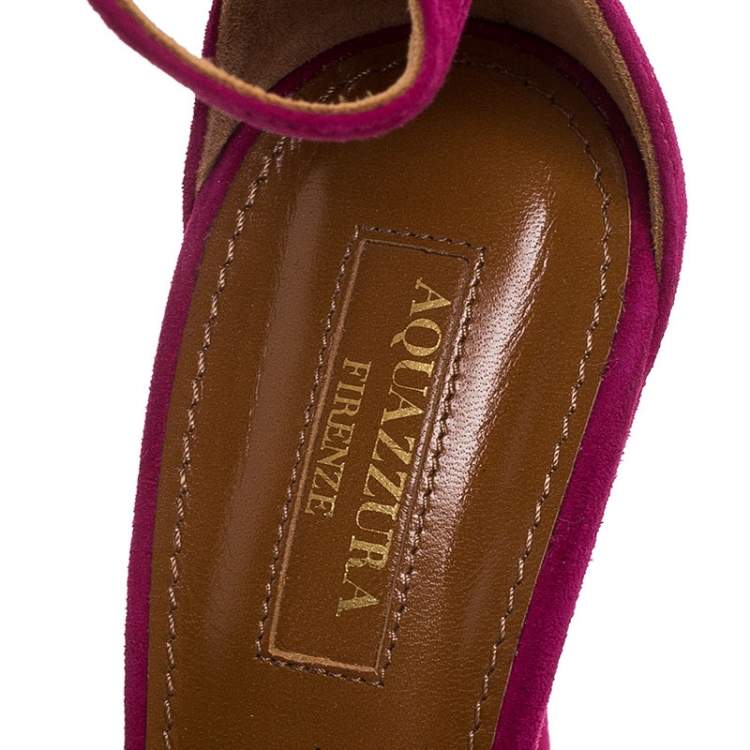 Pre Owned Aquazzura Fuschia Pink Suede Platform Ankle Wrap Sandals Size 38