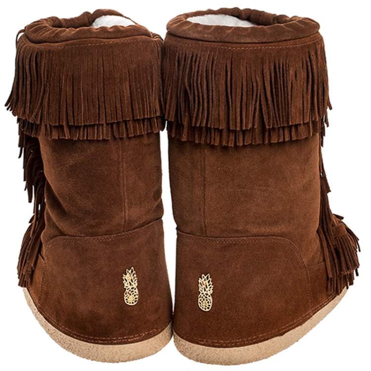 Pre Owned Aquazzura Brown Suede Fringe Detail Lace Up Boho Karlie Boots Size 40