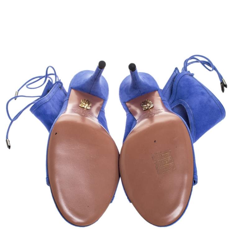 Pre Owned Aquazzura Blue Cutout Suede Sexy Thing Peep Toe Sandals Size 39.5