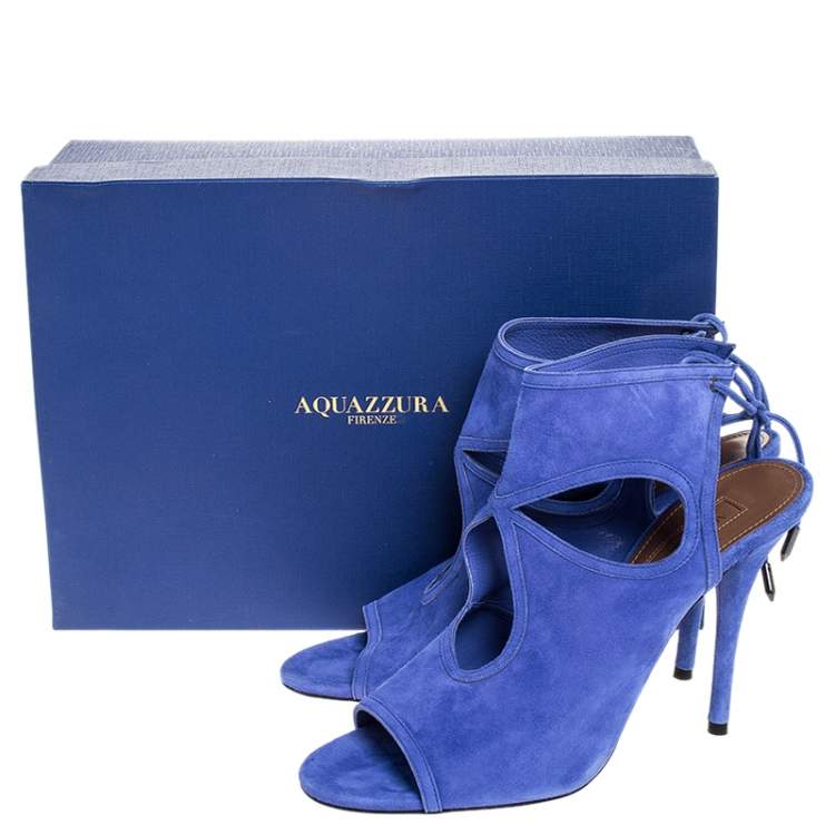 Pre Owned Aquazzura Blue Cutout Suede Sexy Thing Peep Toe Sandals Size 39.5