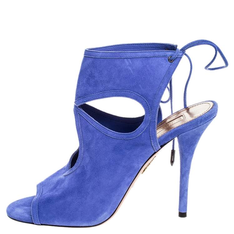 Pre Owned Aquazzura Blue Cutout Suede Sexy Thing Peep Toe Sandals Size 39.5